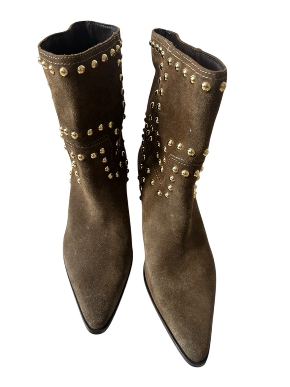 Zara Brown Suede Mid-Calf Studded Boots
